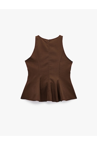 Koton Modal Kumaş Slim Fit Kolsuz Bisiklet Yaka Peplum Top Kahverengi 6sak30087pw Kahve
