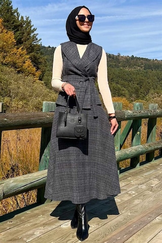 Azize Etek Yelek Takım Antrasit Çok Renkli