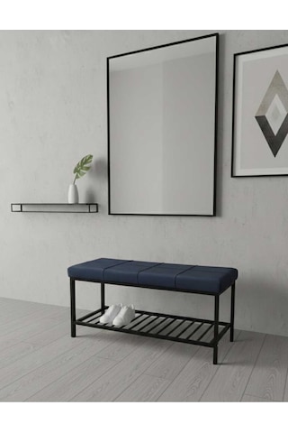 Özcan Metal Metal Ayaklı Raflı Bench Puf Bank Antre Mutfak Salon Yatak Odası Puf Bank 105 40 Lacivert