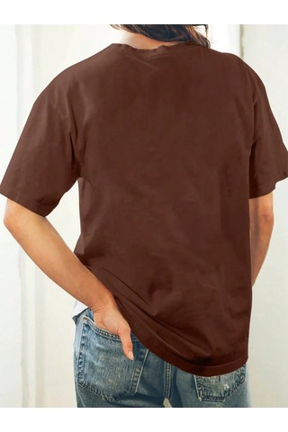 Mama Kalp T-shirt - Kahverengi Baskılı Oversize Bisiklet Yaka Kısa Kol Tişört Kahverengi