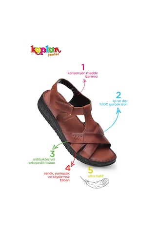 Kaptan Junior Hakiki Deri Ortopedik Kadın Anne Sandalet Ayakkabısı Zckmk 650 Taba