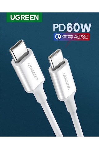 Ugreen Usb-c 60w 3a Qc Pd Hızlı Şarj Kablosu, 0.5 Metre, Beyaz, 60517 -
