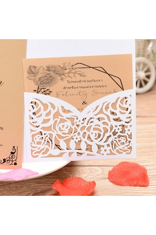 Yaozixa 10 Adet Gümüş Aynalı Kağıt Davetiye Kılıfı - Gül Desenli, Düğün/doğum Günü/toplantı İçin, D0123 Beyaz İç Kart Yok XL