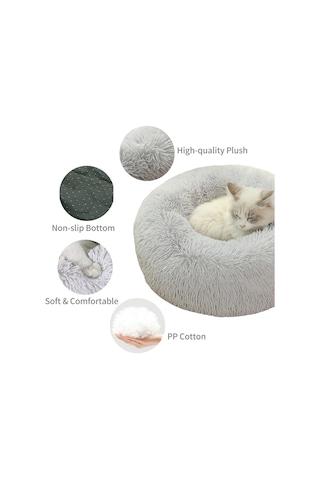 60 Cm Kahverengi Kedi Ve Köpek Kış Isıtma Matı Peluş Yuvarlak Evcil Hayvan Yuvası