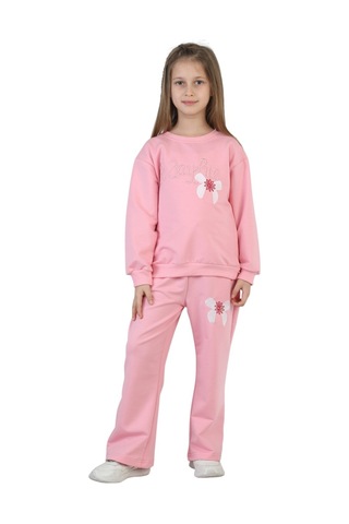 Erdem Kıds Kız Çocuk Okul Günlük Nakışlı İki İplik Alt Üst İkili Takım Klbktkm0002 Pembe Pembe