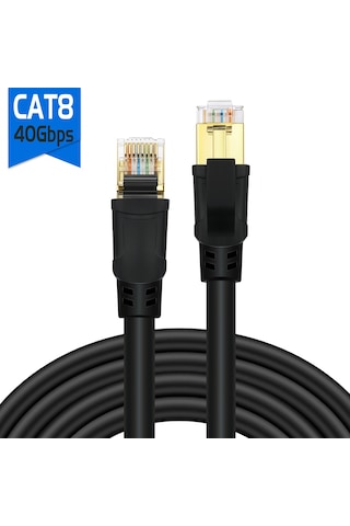 Yunboo Yüksek Hızda Cat8 Ethernet Kablosu - 40gbps, 2000mhz, 10 Metre, Siyah Uçlu