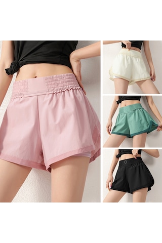 Skycity Kadın Spor Şortu - Yüksek Bel, Nefes Alabilen, 2'li Tasarım, Yoga Ve Koşu İçin Bej