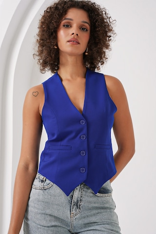 6796 Kısa Dokuma Yelek - Saks Saks