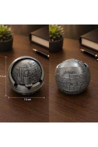 Dekoratif Metal Küllük Kapaklı Retro Masaüstü Küllük 7.5 Cm Açılır Kapanır