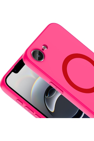 Maks Technology iPhone Uyumlu 16e Kılıf M-safe Şarj Özellikli Mkst Aris Silikon Kapak - Koyu Pembe