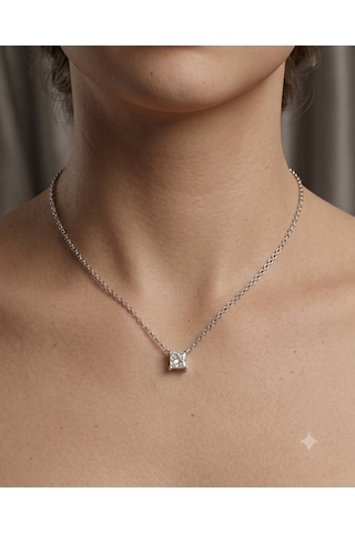 Kadın Moissanite Tek Taş Model Gümüş Kolye