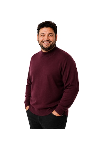 Battalmoda Erkek Büyük Beden Bordo Yarım Balıkçı Pamuklu Kazak 3xl-4xl-5xl-6xl