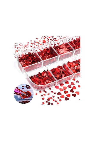 Parlak Kırmızı Tırnak Süsleme Folyo Pulları Karışık Dizayn Kelebek Kalp Harfler Yıldızlar Nail Art