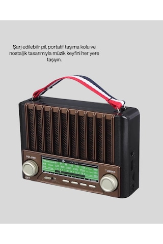 Nostaljik Tasarımlı Solar Şarjlı Radyo Am Fm Sw Ve Bluetooth