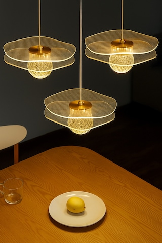 Rose Model Gold Kaplama 3 Renk Metal Salon Mutfak Oturma Yatak Odası Modern Led Sarkıt 3'lü Avize Gold