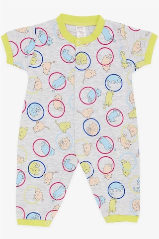 Breeze Kız Bebek Kısa Kollu Tulum Sevimli Kedicik Desenli 0 3 Ay 6 Ay, Açık Gri Melanj Açık Gri Melanj