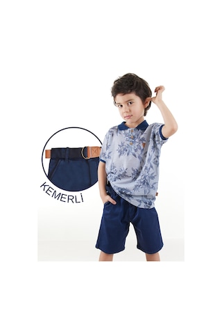 Erkek Çocuk 3'li Takım Polo Yaka T-shirt Şort Kemer Takım