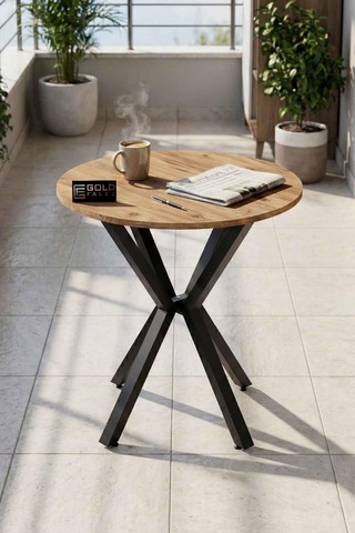 Falez 70 Cm Yuvarlak Mutfak Masası Metal Ayaklı Modern Yemek Balkon Bahçe Kafe Masası Atlantik Çam 9820 Genel