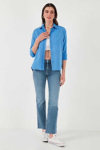 Lela Keten Ve Pamuk Karışımlı Regular Fit Önü Kısa Arkası Uzun Bayan Gömlek 6772853 Indigo
