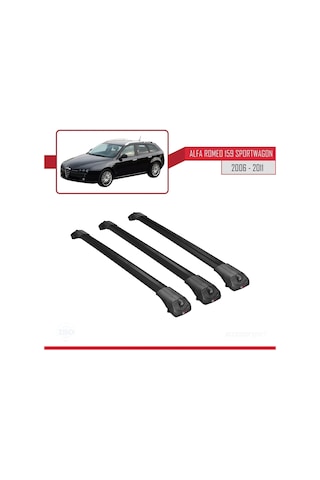 Alfa Romeo 159 Sportwagon 2006-2011 Arası İle Uyumlu Ace-1 Ara Atkı Tavan Barı Siyah 3 Adet Bar