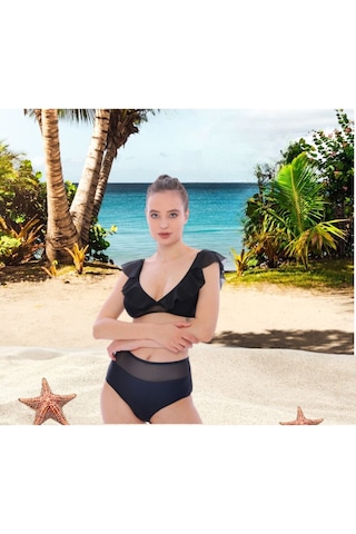 Shopiolog Kadın Düz Fırfırlı Yüksel Bel Bikini