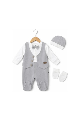 Işıl Baby Papyonlu Yelekli Erkek Bebek Tulum Takım Gri