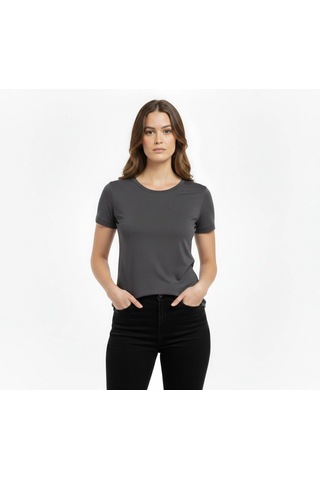 Primemagazam Kadın T-shirt Bisiklet Yaka Slim Fit Likralı Tişört Yazlık Basic Body - Füme Çeşitli