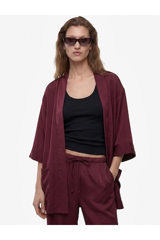 Koton Modal Kumaş Şal Yaka Cepli Uzun Kollu Kimono Ceket Bordo 6sak50042ew
