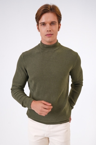 Haki Regular Fit Pamuklu Yarım Balıkçı Yaka Triko Kazak-haki Haki