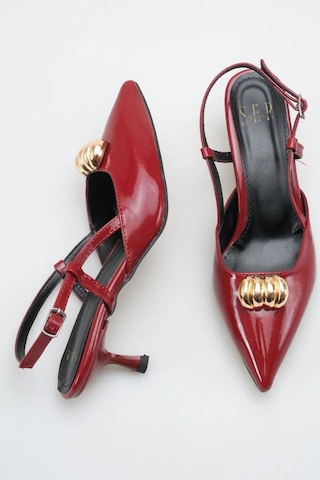Sermoda Topuklu Kadın Ayakkabı - 5 Cm İnce Topuklu Sivri Burun Kadın Stiletto Ayakkabı Bordo Rugan