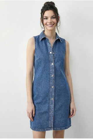 Shade Kadın Çıtçıt Kapamalı Cep Detaylı Gömlek Yaka Denim Elbise 5534 60286004 - Mavi