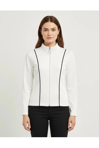 Nazzain Biye Detay Dar Kesim Sweatshirt Beyaz