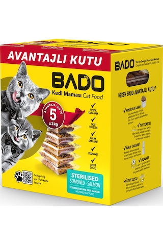 Bado Kısırlaştırılmış Yetişkin Kedi Maması Somonlu 5x1kg