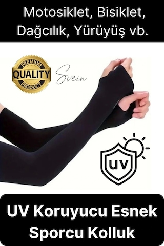 Svein Spor Esnek Uzun Kol Anti Uv Güneş Koruyucu Kol Kılıfı Bisiklet Motosiklet Koşu Kolluk Tesettür Siyah