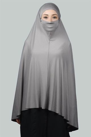 Altobeh Hazır Türban Peçeli Pratik Eşarp Tesettür Nikaplı Hijab - Namaz Örtüsü Sufle (5XL) - Gri