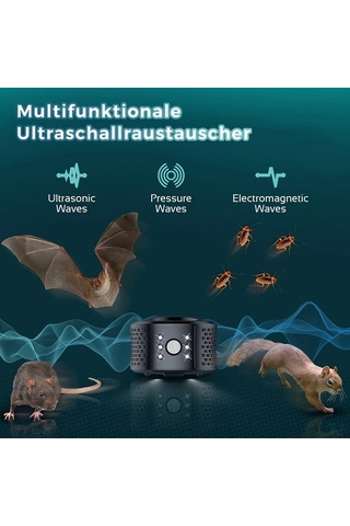 Boatshop1 Cappsu 2025 Ses Dalgası Teknolojili Siyah 1 Parça Led Işıklı Fare Sincap Yarasa Kovucu 3 Mod Usb Güçlü Abs Malzeme Güvenli