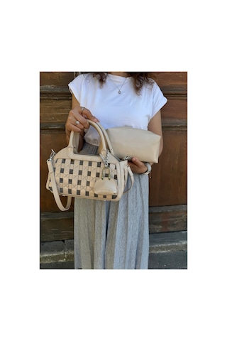 Just Polo Kadın Yeni Sezon Örgü Detaylı Ayarlanabilir Askılı Şık Çapraz El & Omuz Çantası Ebat : 26 X 17 Cm Rugan Vizon