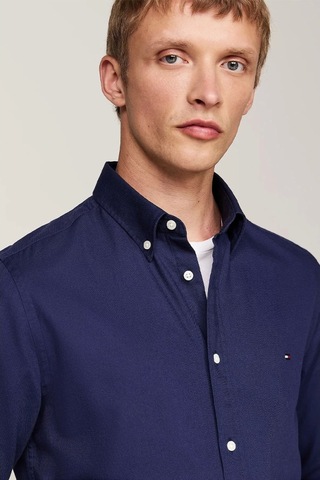 Tommy Hilfiger Erkek Lacivert Th Flex Slim Dobby Gömlek Mavi