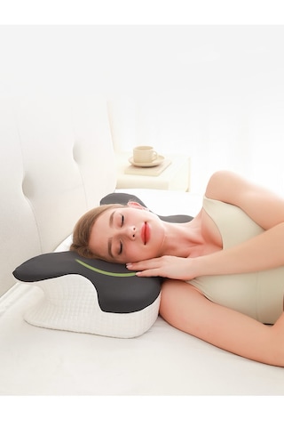 Shufa Kelebek Tasarımlı Ortopedik Boyun Destek Yastığı Yavaş Yükselen Memory Foam Ergonomik Uyku Yastığı Beyaz - Gri