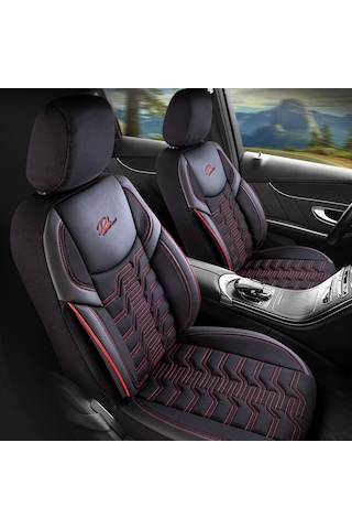 Panda Berlin Serisi Jakar Kumaş Oto Koltuk Kılıfı - Siyah - Kırmızı