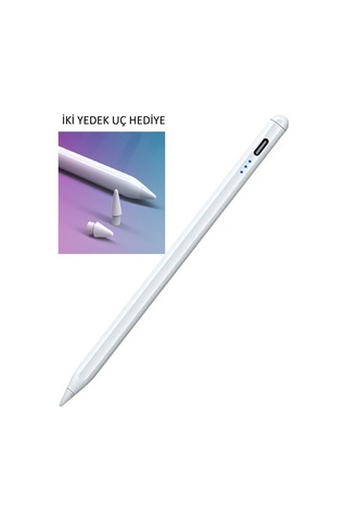 Tüm Cihazlar Ile Uyumlu Stylus Hassas Yazı Çizim Kalemi 2 Yedek Uç Hediye Beyaz - 599401061