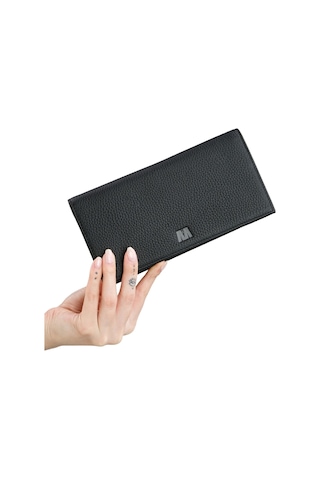 Mft Leather Hakiki Deri Kartlıklı Unisex Cüzdan Lilyum 7286 Flother Mat Siyah