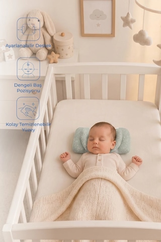 Babyjem Ayarlanabilir Düz Kafa Yastığı Yeşil Çiçek