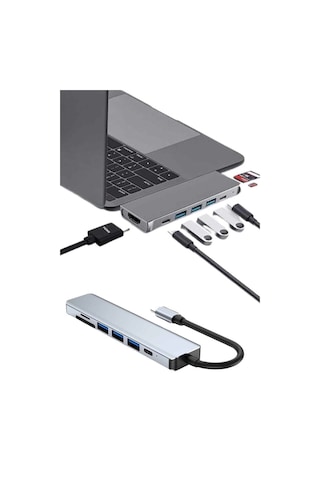 Mey İthalat Usb Type -c Hub Dönüştürücü Çevirici Çoklayıcı Macbook Uyumlu Çevirici 8 Portlu