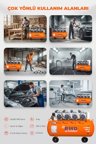 R.M.D Kompresör 200 Lt Hava Kompresörü Sessiz Ve Yağsız S750I4