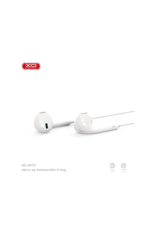 Xo Ep70 Apple Uyumlu iPhone  Mikrofonlu Kulak İçi Kulaklık - Ses Kontrollü Beyaz Kablolu Kulaklık Şeffaf