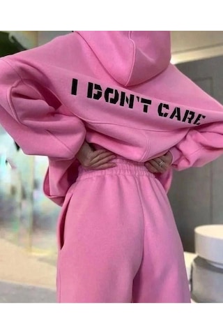 Reka Moda Nakış İşlemeli Üç İplik Sweat Takım- Pembe Pembe