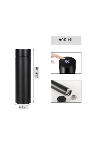 Çelik Dijital Led Sıcaklık Göstergeli Akıllı Termos Matara 400 Ml Siyah