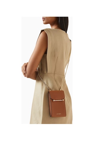 Strathberry Mosaic Tan Kahverengi Deri Phone Pouch Çanta, Şık Ve Fonksiyonel Tasarım Omuz Çantası