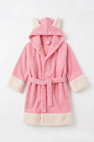 Kız Çocuk Bornozu Kapüşonlu Pamuklu ,polar Figürlü, Pembe 1-14 Yaş